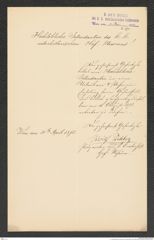 k.k. naturhistorisches Hofmuseum, Intendanzakten 1885-1896 (Hauer), Aktenzahl Z.292/1892, Seite 1
